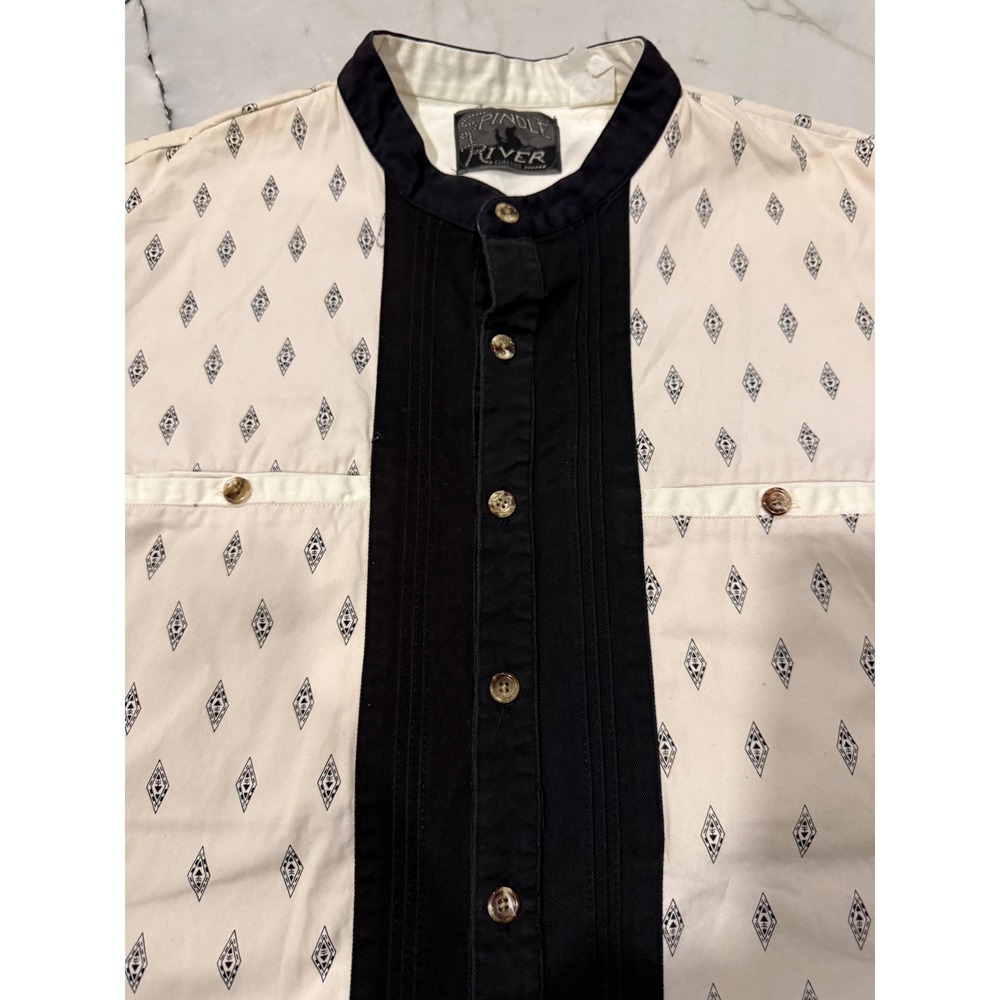 Spindle River Classics Mens XL Band Collar Diamond Print Tuxedo Bib Cotton Shirt - Picture 5 of 11